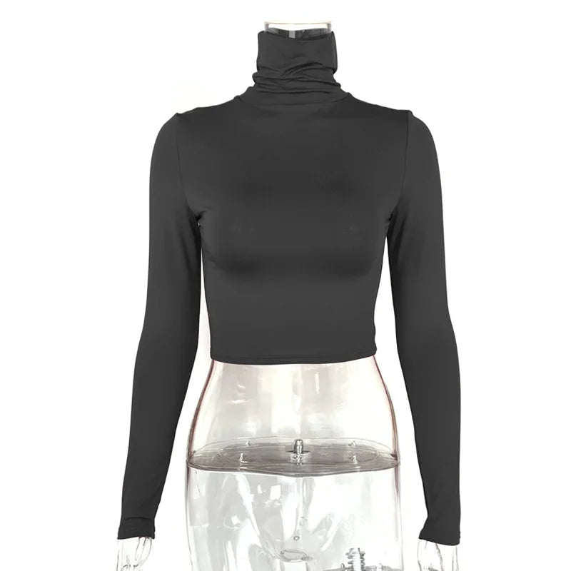 Long Sleeve Crop Top Women Turtleneck Basic Slim Fit Cropped – Fleezo.yuh  Streetwear